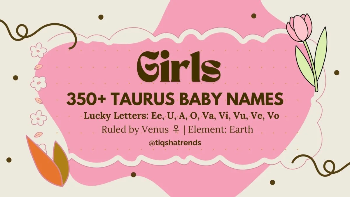Taurus Baby Names for Girls, "Taurus baby girl names - Vrishabh Rashi with lucky letters Ee, U, A, O, Va, Vi, Vu, Ve, Vo"